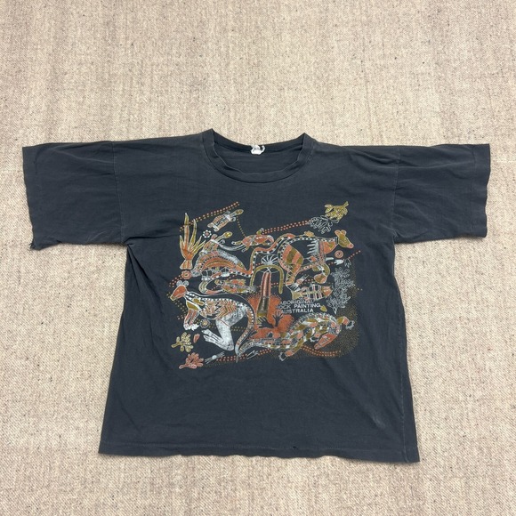 Other - Vintage Aboriginal Rock Painting Shirt Mens Medium Black 1980s Australia
